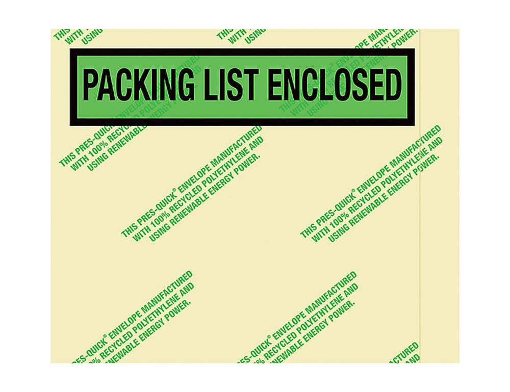 Environmental "Packing List Enclosed" Panel-Face Envelopes